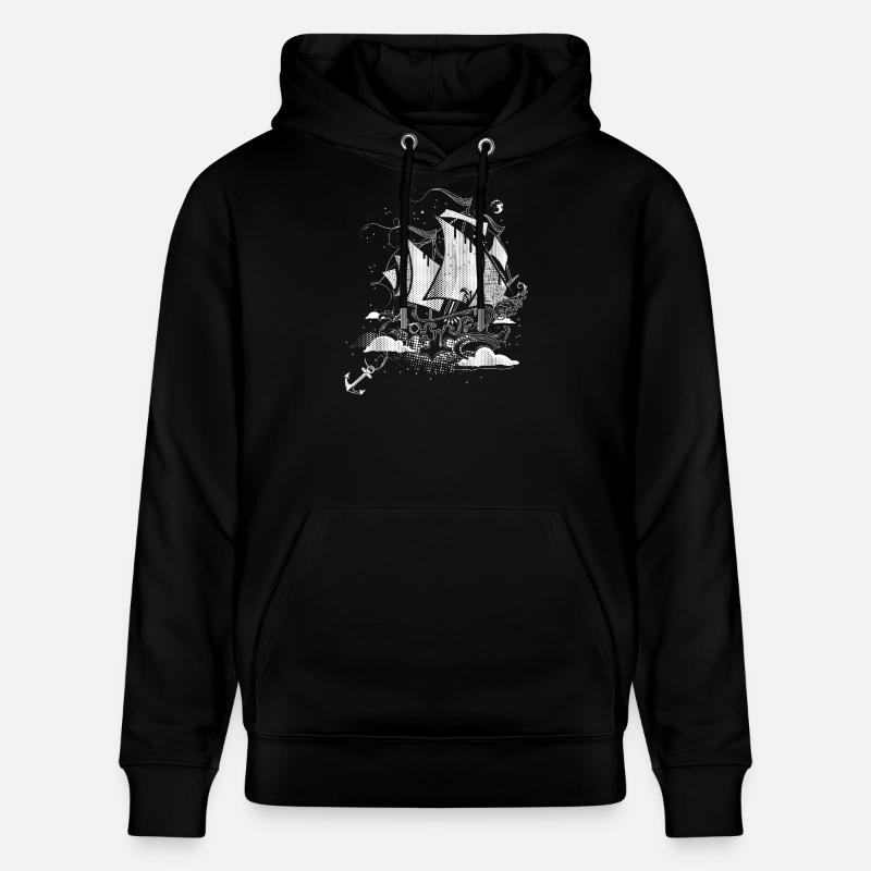 Fantastisches Segelschiff  Retro-Illustrationsstil - Stanley/Stella Unisex Bio-Hoodie CRUISER  - Schwarz