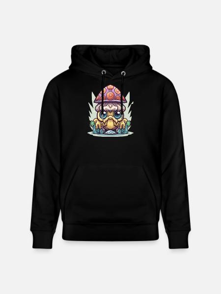 Kawaii Mushroom Guardian - Stanley/Stella CRUISER Unisex Organic Hoodie - black