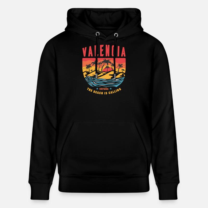 Valence, Espagne, palmiers, plage, design - Sweat à capuche bio CRUISER Stanley/Stella Unisexe - noir