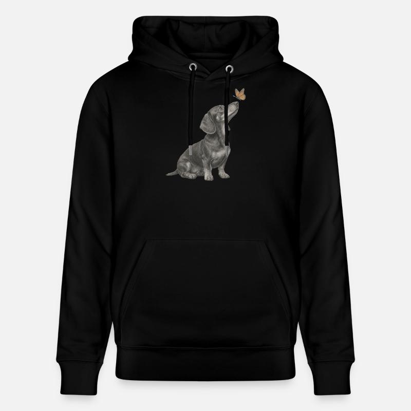 Illustration de teckel avec chien papillon - Sweat à capuche bio CRUISER Stanley/Stella Unisexe - noir