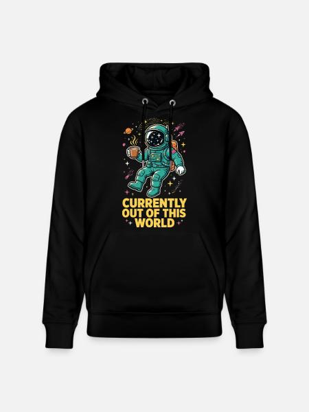 Astronaut with coffee in space - Stanley/Stella CRUISER Unisex Organic Hoodie - black