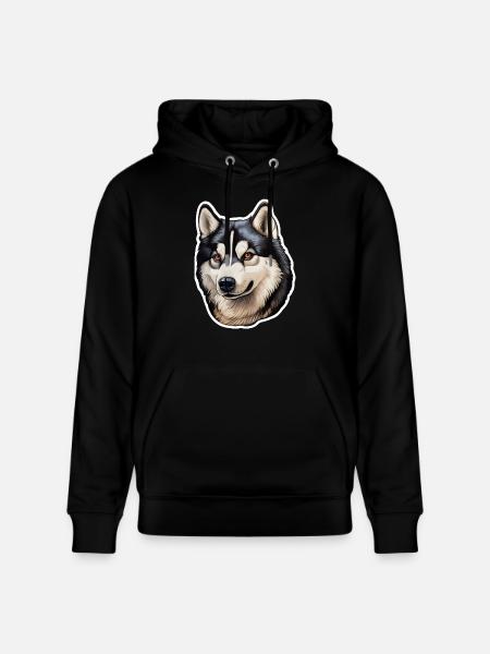 Siberian Husky Head - Stanley/Stella CRUISER Unisex Organic Hoodie - black