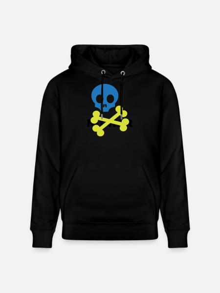 Neon Blue Skull and Crossbones - Stanley/Stella CRUISER Unisex Organic Hoodie - black