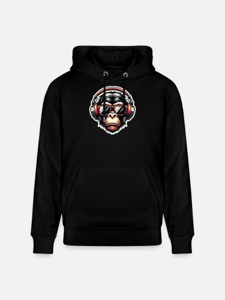 Monkey Headphones Glasses - Stanley/Stella CRUISER Unisex Organic Hoodie - black