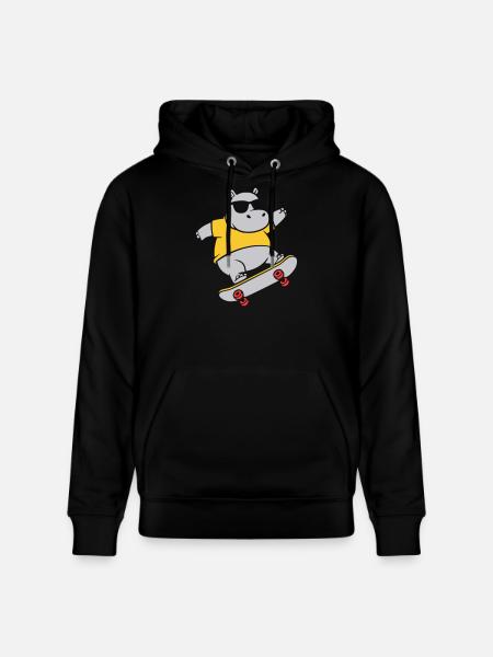 Cool Hippopotamus Skater Skateboard Vector - Stanley/Stella CRUISER Unisex Organic Hoodie - black