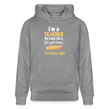Witziger Lehrer Spruch - Lehrer hat immer recht - Stanley/Stella Unisex Bio-Hoodie CRUISER  - Hellgrau marmoriert - Vorne - Alina (178cm) & Michal (187cm)