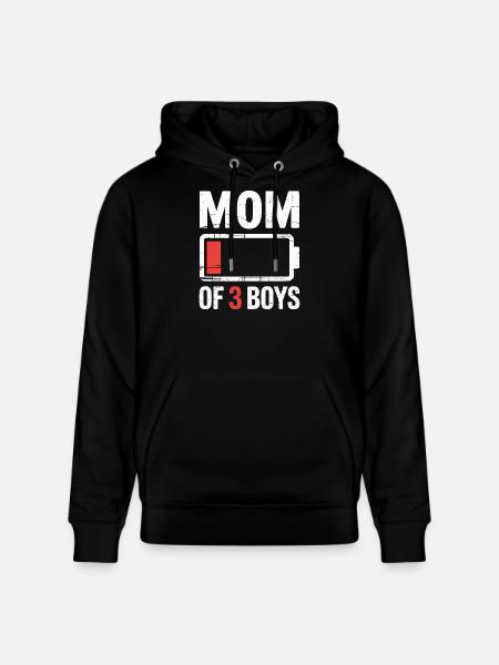 Mom of 3 Boys Battery Low - Stanley/Stella CRUISER Unisex Organic Hoodie - black