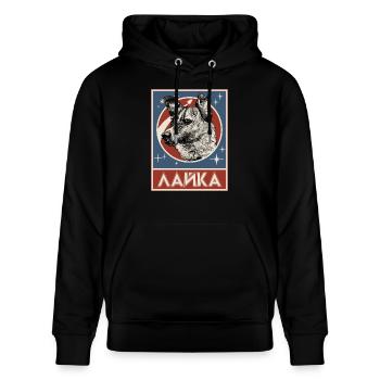 Sowjetischer Weltraumhund Laika - Stanley/Stella Unisex Bio-Hoodie CRUISER  - Schwarz - Vorne - Alina (178cm) & Michal (187cm)