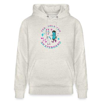 Ja Mädchen können Skateboard Skateboarder Skater Frauen - Stanley/Stella Unisex Bio-Hoodie CRUISER  - Beige meliert - Vorne - Alina (178cm) & Michal (187cm)