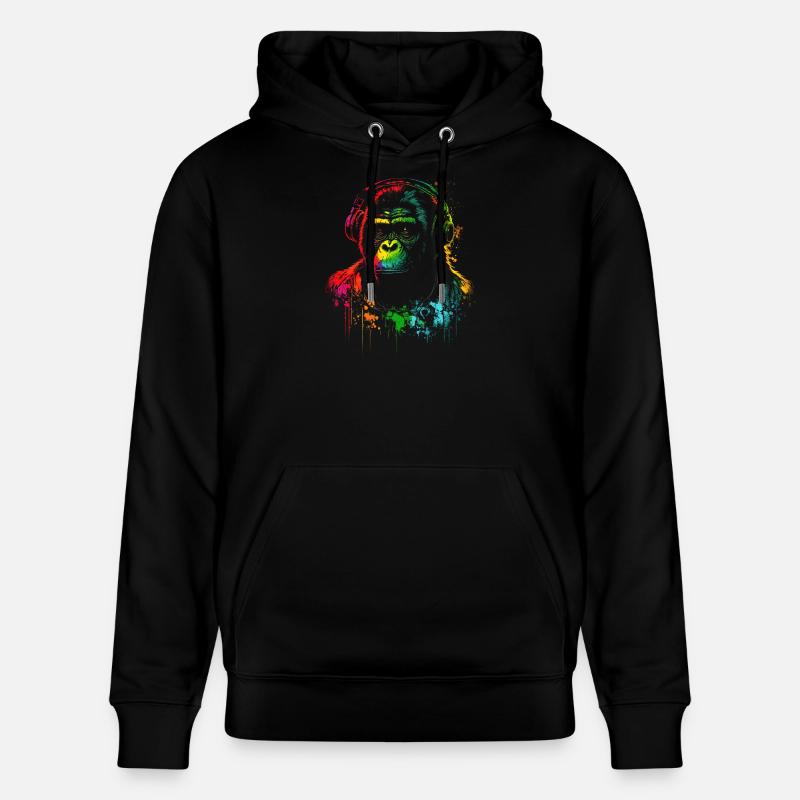 Regenbogen Gorilla Kopfhörer - Stanley/Stella Unisex Bio-Hoodie CRUISER  - Schwarz