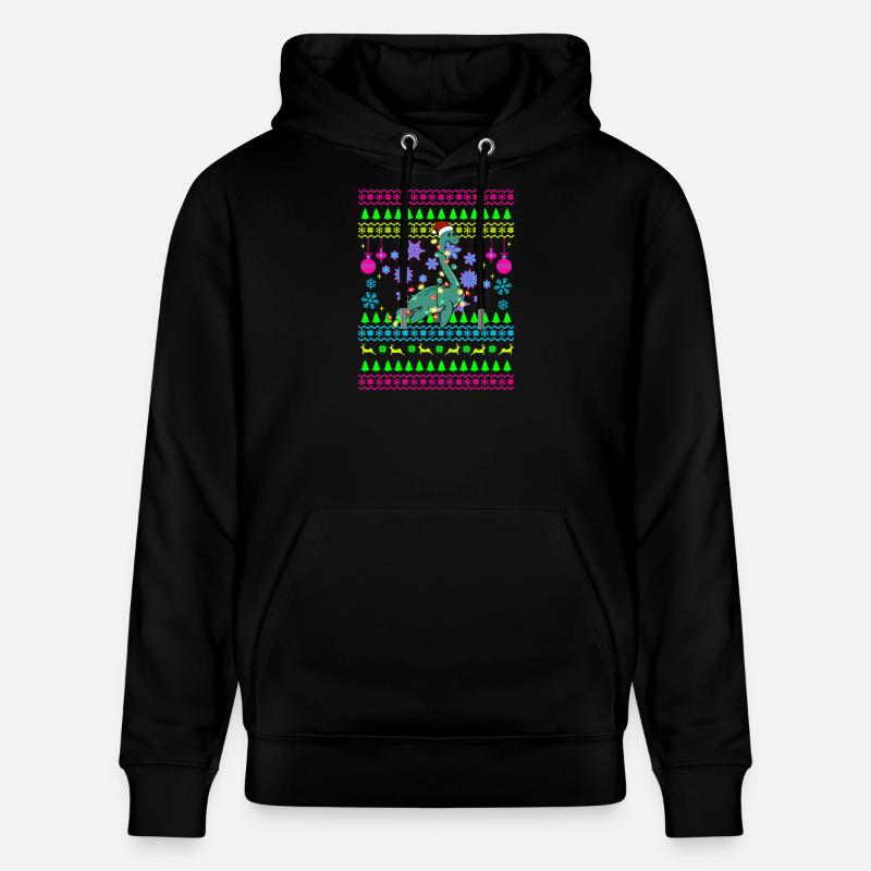 Weihnachtsdino mit Lichtern - Stanley/Stella Unisex Bio-Hoodie CRUISER  - Schwarz