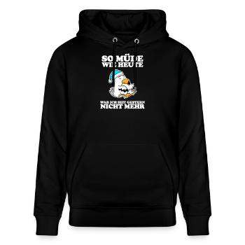 Müde Spruch lustig mit Möwe Motiv - Stanley/Stella Unisex Bio-Hoodie CRUISER  - Schwarz - Vorne - Alina (178cm) & Michal (187cm)