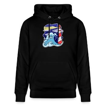 Leuchtturm Küste See Meer - Stanley/Stella Unisex Bio-Hoodie CRUISER  - Schwarz - Vorne - Alina (178cm) & Michal (187cm)