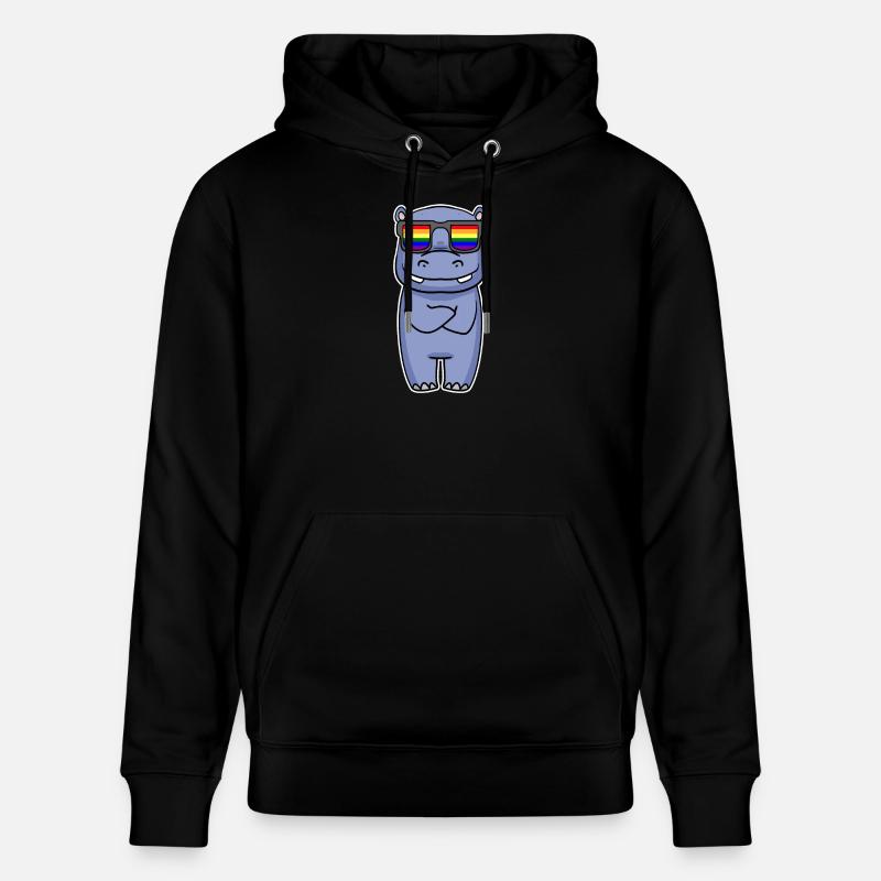Regenbogen - Nilpferd mit Brille - Stanley/Stella Unisex Bio-Hoodie CRUISER - Schwarz