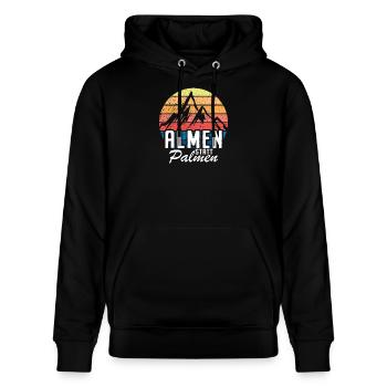 Almen Statt Palmen Berge Skifahren Bergsteigen Alm - Stanley/Stella Unisex Bio-Hoodie CRUISER  - Schwarz - Vorne - Alina (178cm) & Michal (187cm)