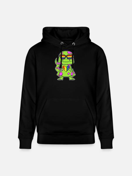 Dino Rainbow Heart Dinosaur - Stanley/Stella CRUISER Unisex Organic Hoodie - black