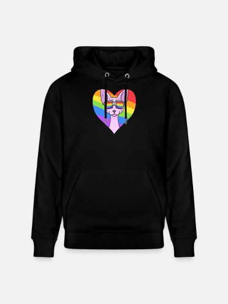 Regenbogen - Katze Sphynx-Katze mit Brille - Stanley/Stella Unisex Bio-Hoodie CRUISER  - Schwarz