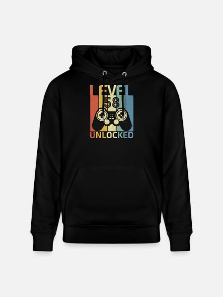 Level 58 Unlocked Funny Video Gamer 58Th Birthday - Stanley/Stella CRUISER Unisex Organic Hoodie - black