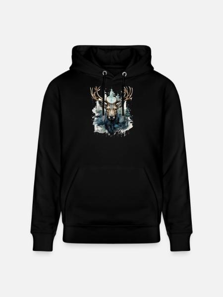 Hirsch im Wald Wasserfarben - Stanley/Stella Unisex Bio-Hoodie CRUISER  - Schwarz