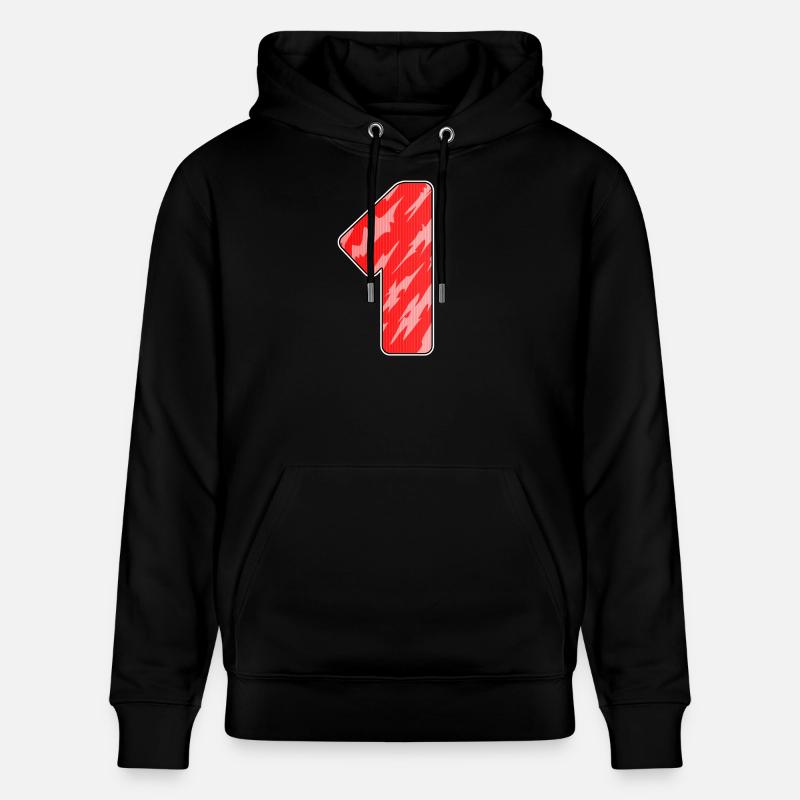Number 1 Red Pattern - First - Stanley/Stella CRUISER Unisex Organic Hoodie - black