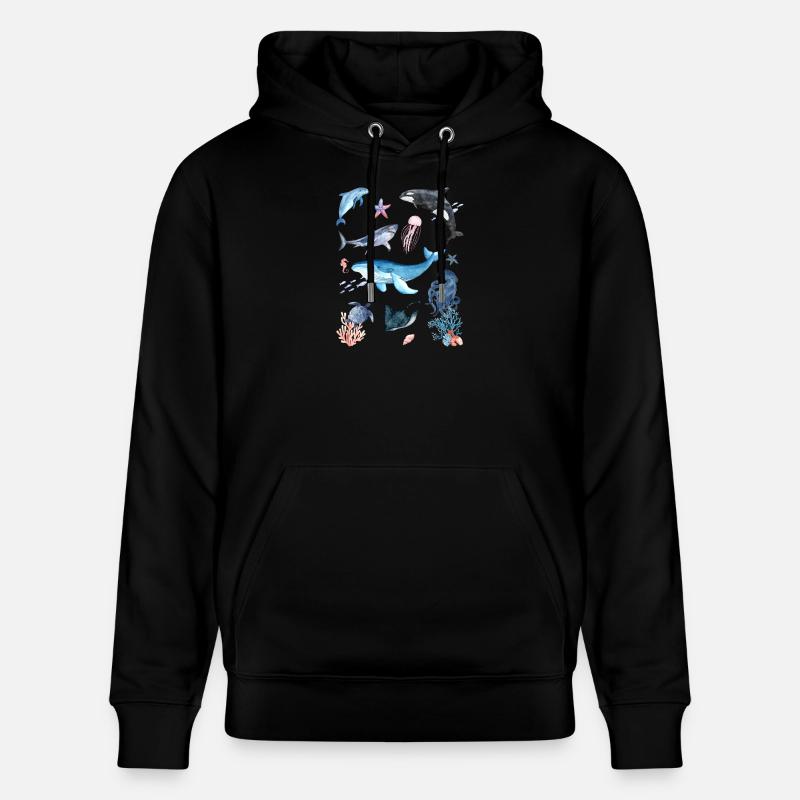 Monde sous-marin, animaux marins - Sweat à capuche bio CRUISER Stanley/Stella Unisexe - noir