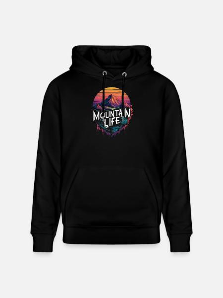 Mountain Life Retro Sunset Design - Stanley/Stella CRUISER Unisex Organic Hoodie - black