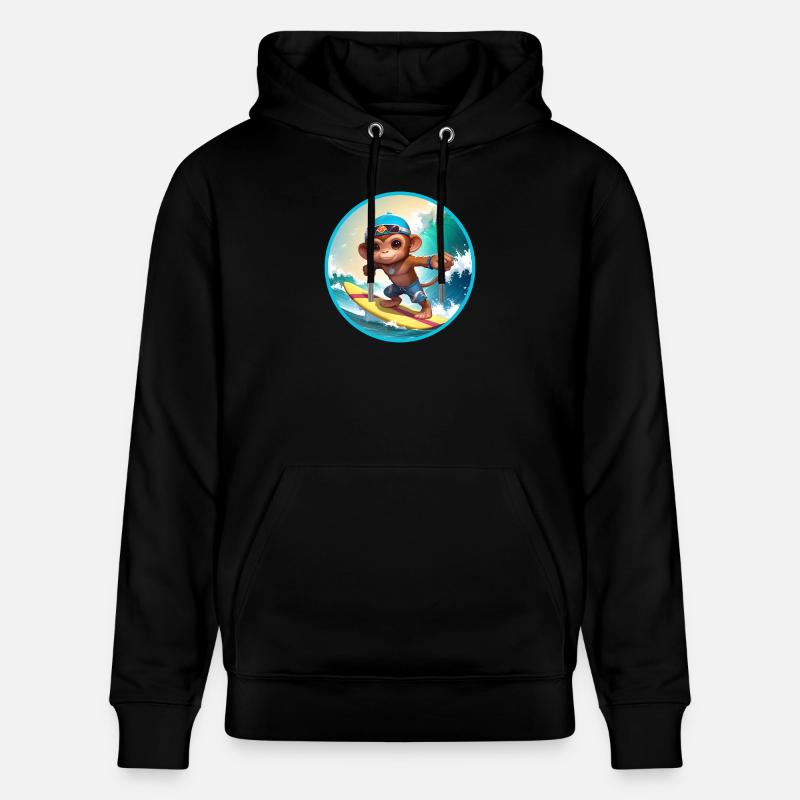 Singe surfeur joyeux - Sweat à capuche bio CRUISER Stanley/Stella Unisexe - noir
