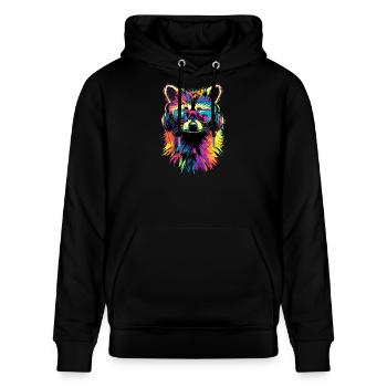 Waschbär Popart Bunt Regenbogen Raccoon Waschbären - Stanley/Stella Unisex Bio-Hoodie CRUISER  - Schwarz - Vorne - Alina (178cm) & Michal (187cm)