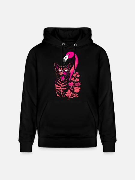 Tropical Cat & Flamingo - Summer 2025 - Stanley/Stella CRUISER Unisex Organic Hoodie - black