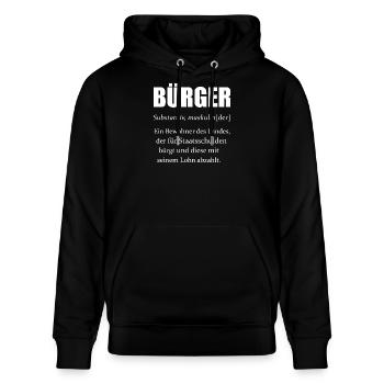 Bürger Definition Staatsschulden Wörterbuch - Stanley/Stella Unisex Bio-Hoodie CRUISER  - Schwarz - Vorne - Alina (178cm) & Michal (187cm)