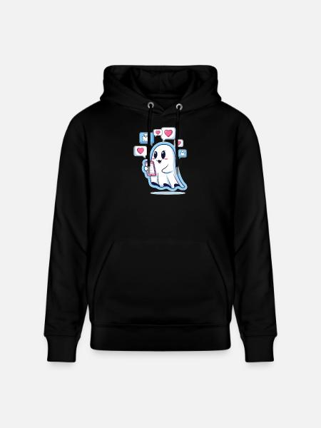 Cute ghost with smartphone - Stanley/Stella CRUISER Unisex Organic Hoodie - black