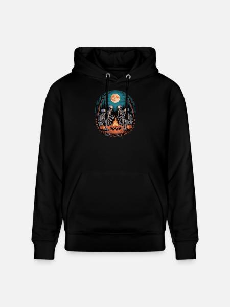 Skeleton Camper Hiker Bonfire Halloween Camping - Stanley/Stella CRUISER Unisex Organic Hoodie - black