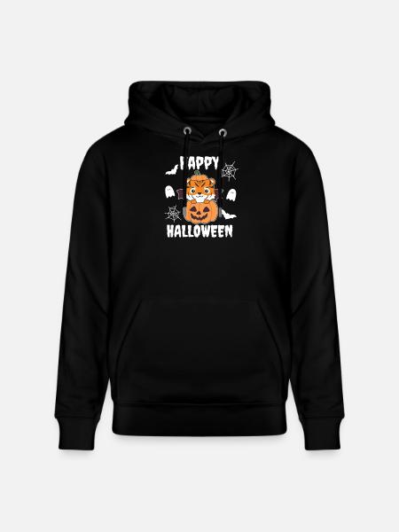 Tiger Happy Halloween Pumpkin Bat Costume - Stanley/Stella CRUISER Unisex Organic Hoodie - black