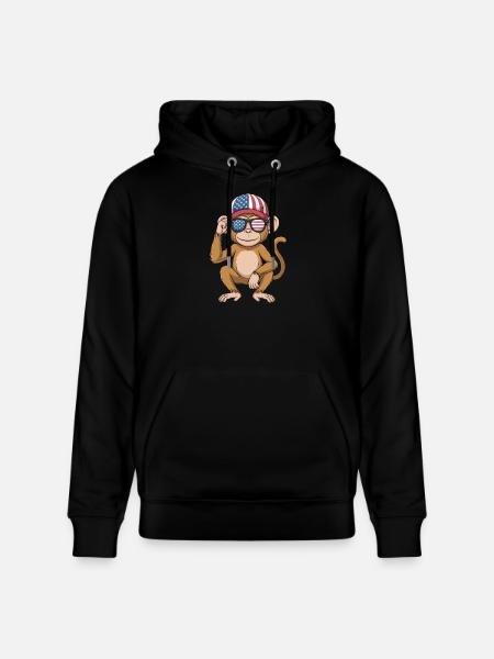 Funny Monkey USA Flag Independence Day 4th of July - Stanley/Stella CRUISER Unisex Organic Hoodie - black
