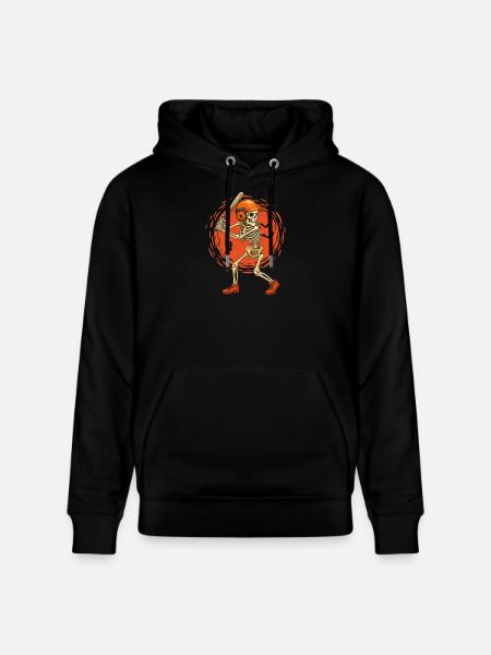 Skeleton Baseball Player Spooky Halloween - Stanley/Stella CRUISER Unisex Organic Hoodie - black