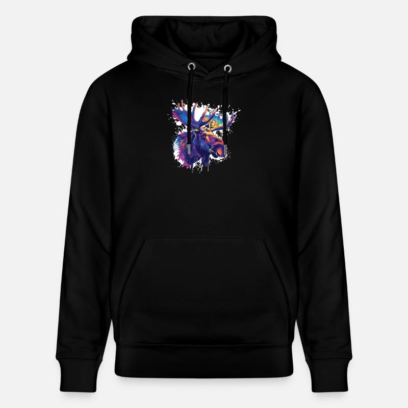 Bunter Elch Kopf Farbexplosion - Stanley/Stella Unisex Bio-Hoodie CRUISER - Schwarz