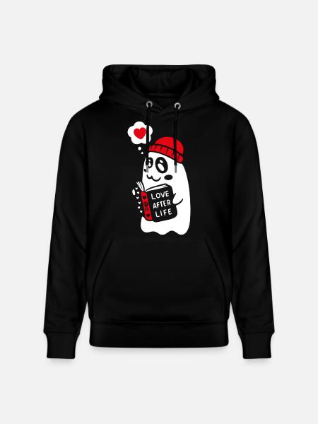 Cute Ghost Reading Romantic Book - Stanley/Stella CRUISER Unisex Organic Hoodie - black