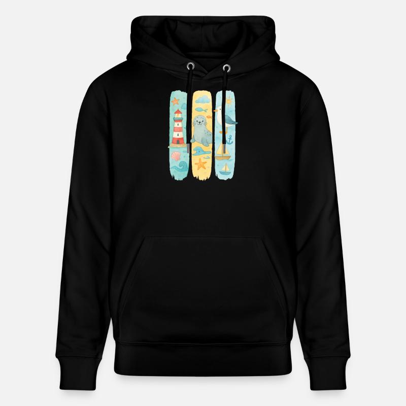 Maritim Leuchtturm Robbe Möwe Küste - Stanley/Stella Unisex Bio-Hoodie CRUISER - Schwarz