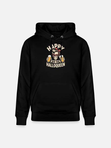Happy Hallqueen Skelett mit Biergläsern - Stanley/Stella Unisex Bio-Hoodie CRUISER - Schwarz