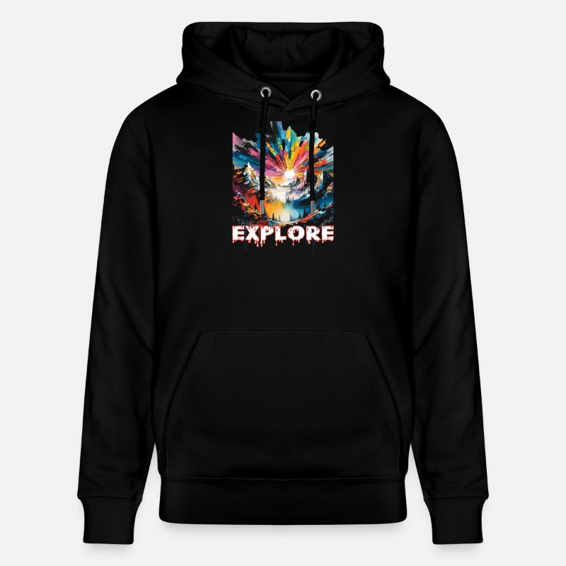 Farbintensive Landschaft mit 'Explore' Aufdruck - Stanley/Stella Unisex Bio-Hoodie CRUISER  - Schwarz