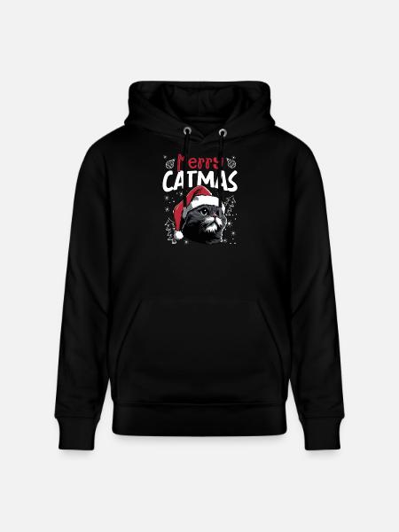 Merry Catmas Funny Cat Christmas Motif - Stanley/Stella CRUISER Unisex Organic Hoodie - black