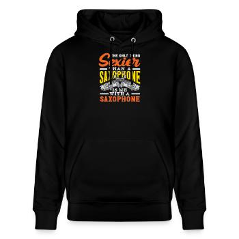 Erwachsene Humor Saxophon Saxophonist Spieler - Stanley/Stella Unisex Bio-Hoodie CRUISER  - Schwarz - Vorne - Alina (178cm) & Michal (187cm)