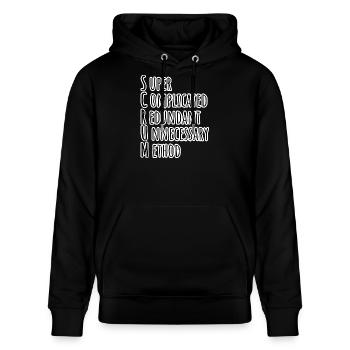 SCRUM Master hat agil das Daily Backlog Refinement - Stanley/Stella Unisex Bio-Hoodie CRUISER  - Schwarz - Vorne - Alina (178cm) & Michal (187cm)