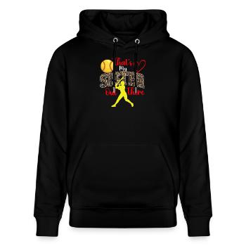 Das ist meine Schwester da draußen, stolze Softball-Familie - Stanley/Stella Unisex Bio-Hoodie CRUISER  - Schwarz - Vorne - Alina (178cm) & Michal (187cm)
