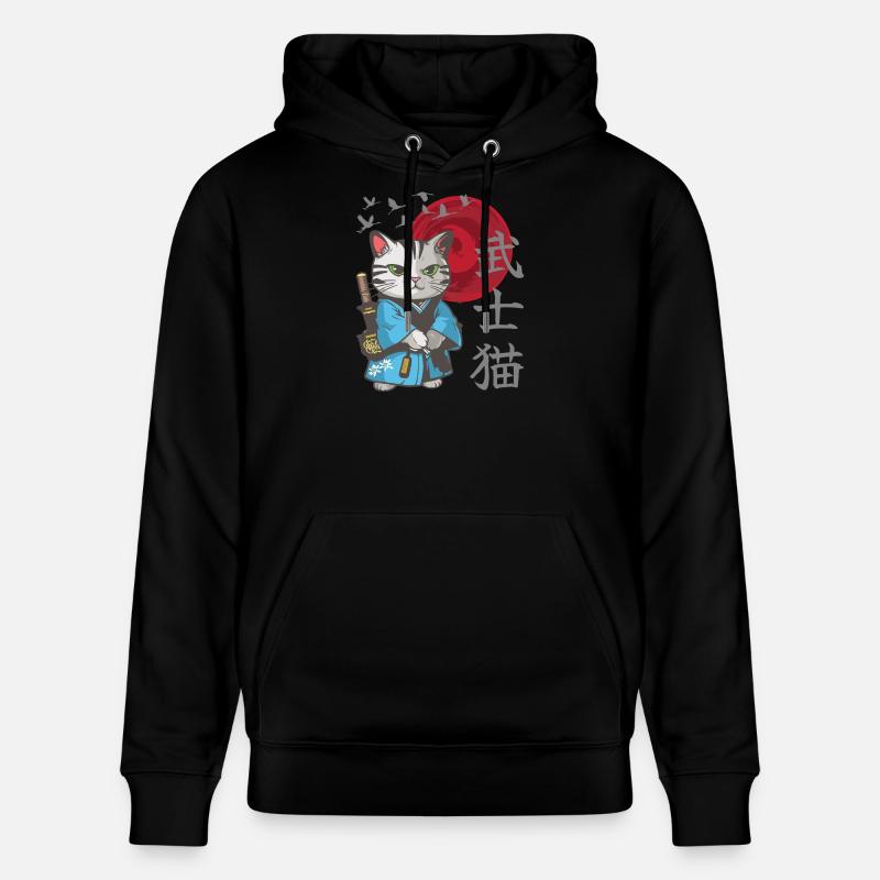 Chat, anime, chaton samouraï japonais - Sweat à capuche bio CRUISER Stanley/Stella Unisexe - noir