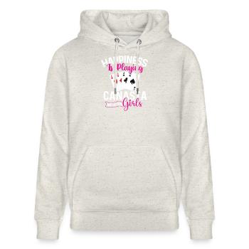 Glück beim Canasta-Spielen mit den Mädchen - Stanley/Stella Unisex Bio-Hoodie CRUISER  - Beige meliert - Vorne - Alina (178cm) & Michal (187cm)