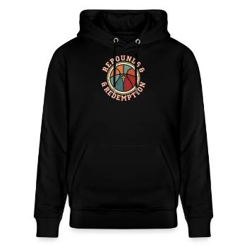 Rebounds And Redemption Christlicher Basketball - Stanley/Stella Unisex Bio-Hoodie CRUISER  - Schwarz - Vorne - Alina (178cm) & Michal (187cm)