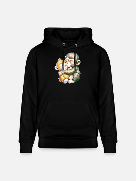 Hugging Monkeys Embrace - Stanley/Stella CRUISER Unisex Organic Hoodie - black