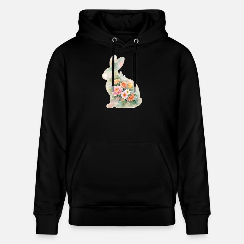 Fleurs aquarelles de lapin à Pâques - Sweat à capuche bio CRUISER Stanley/Stella Unisexe - noir