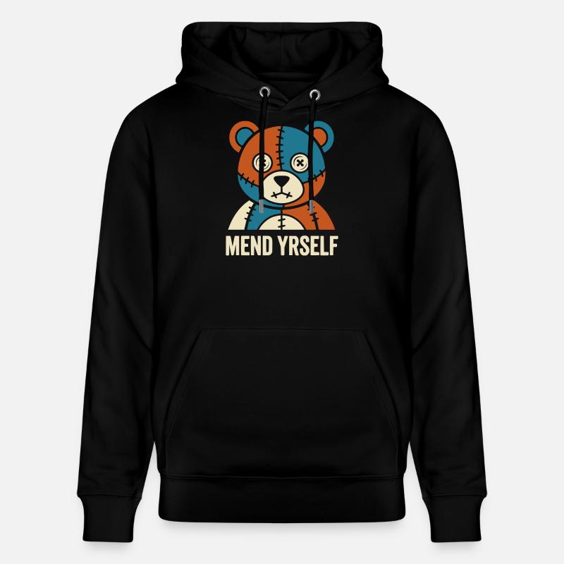 Patchwork Bear: Stitches & Contrast - Stanley/Stella CRUISER Unisex Organic Hoodie - black